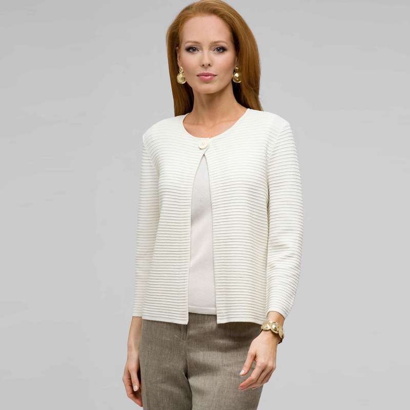 One Button 3/4 Sleeve Cardigan, Bone, large image number 0