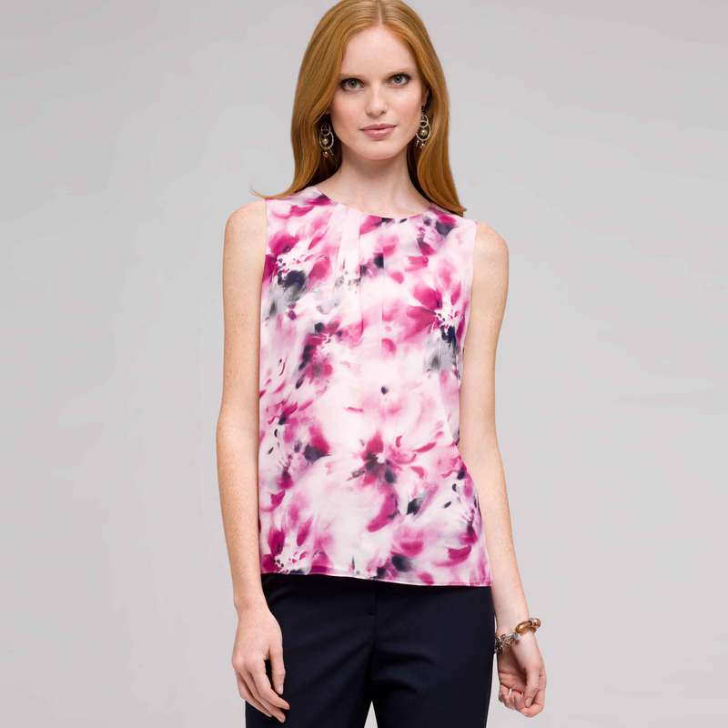 Sleeveless Pleated Floral Front Blouse, Tulip Multi, large image number 0