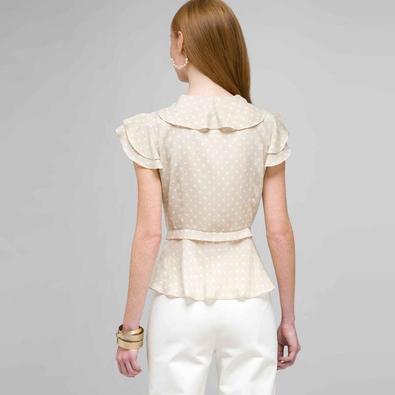 Polka Dot Ruffle Front Button Down Shirt, Dark Stone & White, large image number 1